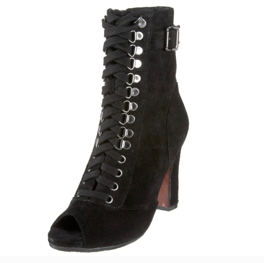 Sam Edelman Black Lace-Up Peep Toe Boots